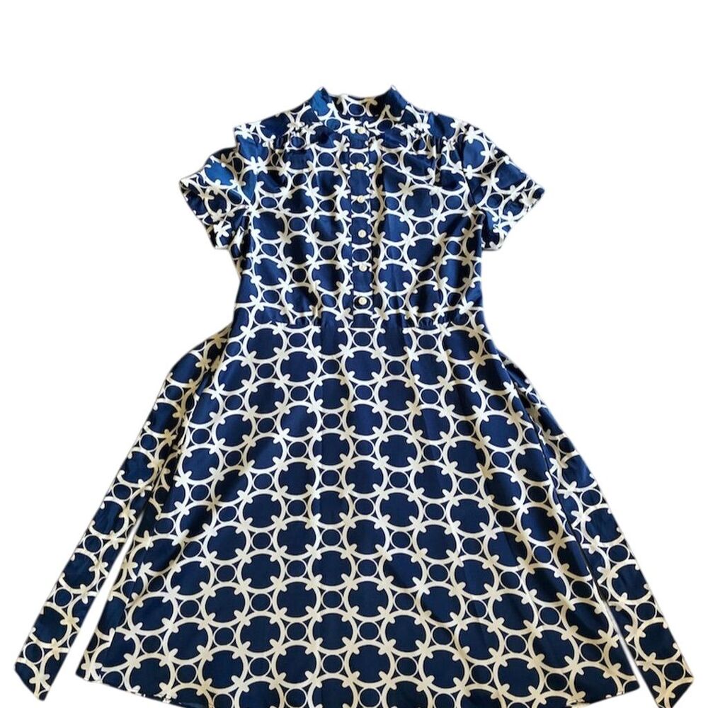 Ann Taylor Navy and White Patterned Midi Dress